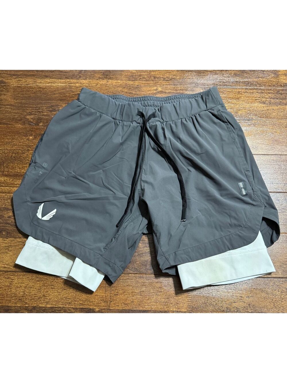ASRV Mens DSG-0866 Tetra-Lite 7" 2-in-1 Liner Shorts Space Grey White *Stains*